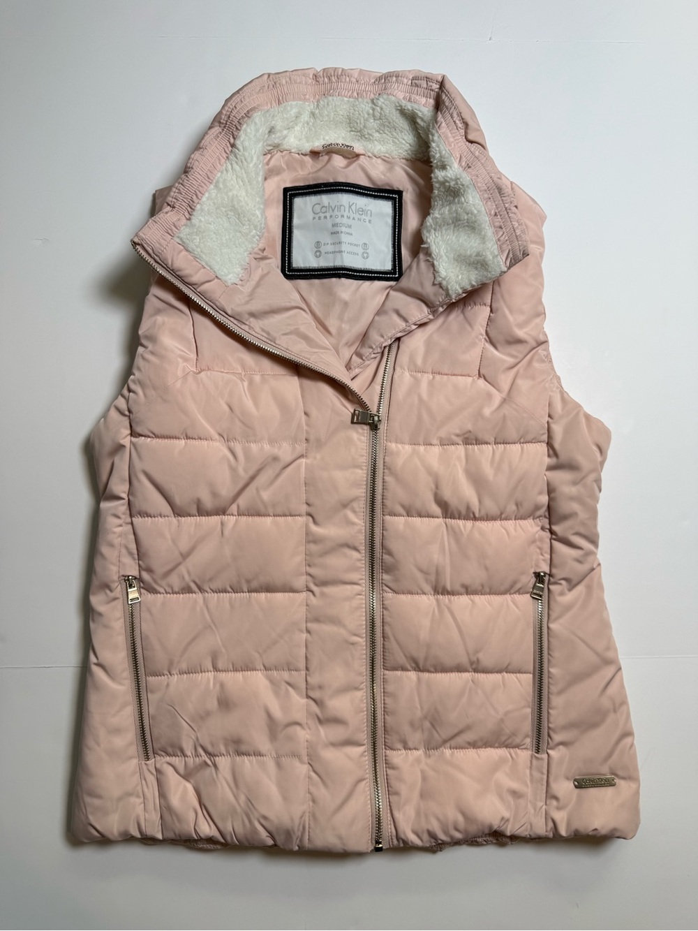 Calvin Klein Performance Women's Pink Puffer Vest Zip Insulated M Athleisure